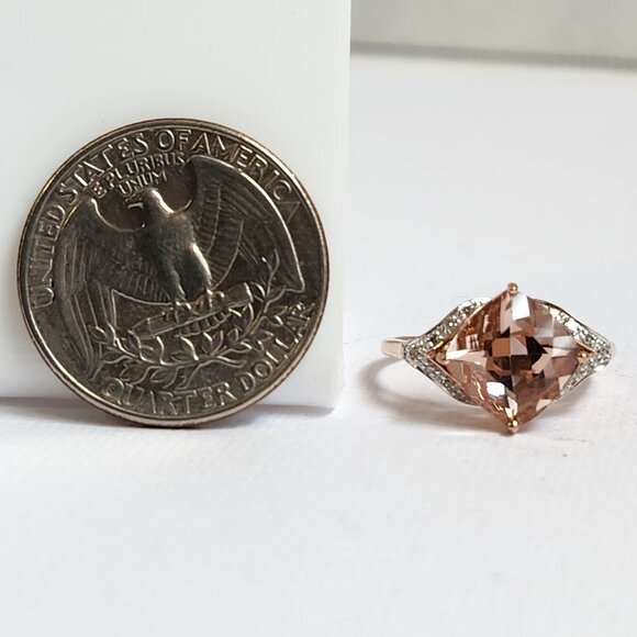 Not Silver 10k Solid NIB 2.27g Rose Gold Genuine Morganite Diamond Accent Size 7 - Picture 16 of 16